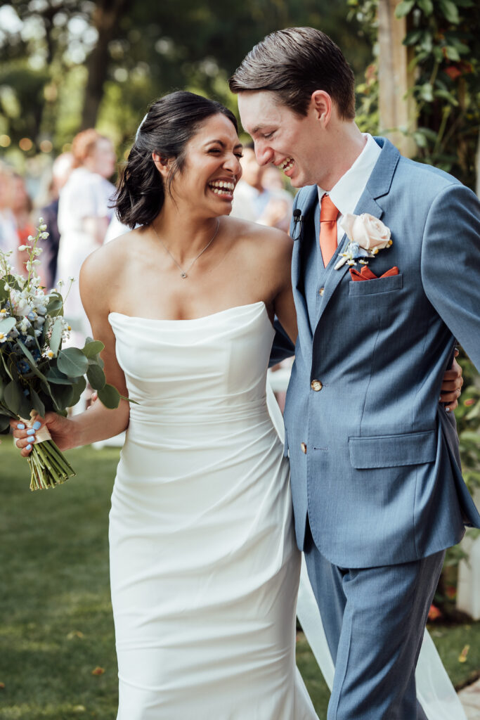 Happy and relaxed bride and groom