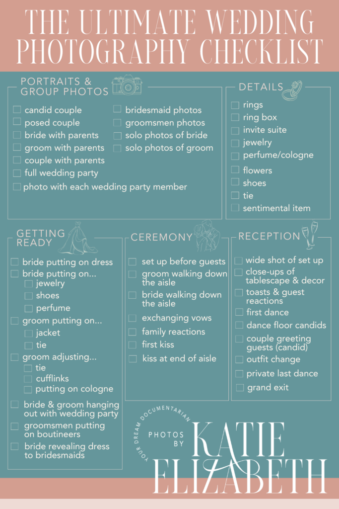 Checklist of must-get shots for a wedding photographer