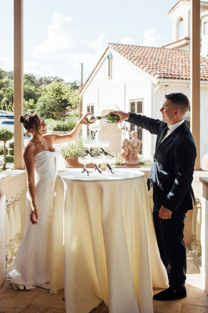 Champagne pouring at wedding 