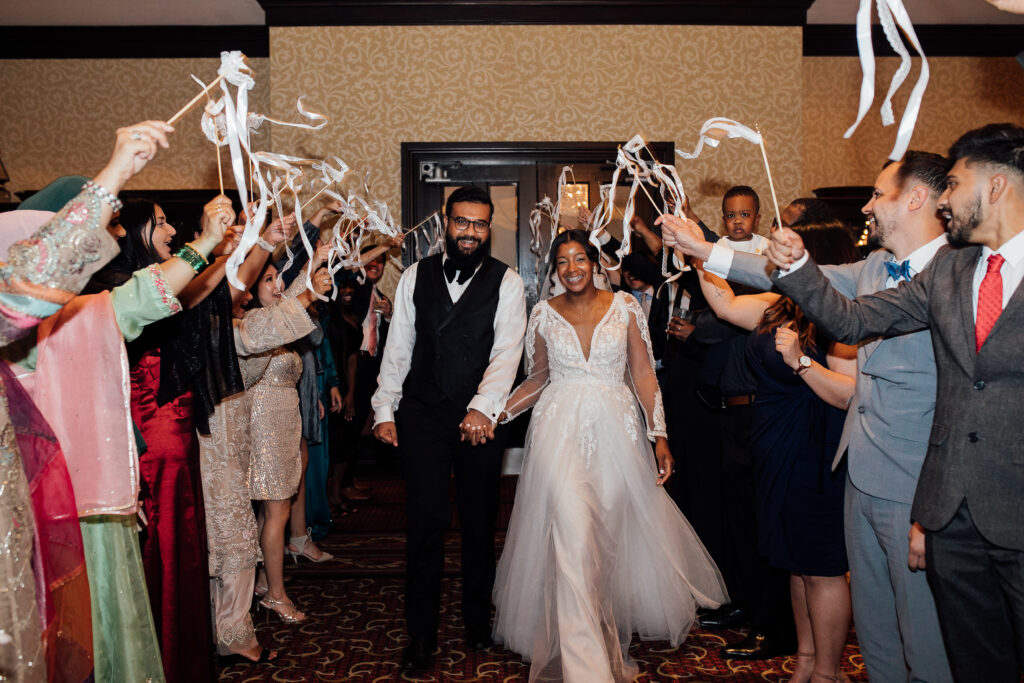 Ribbon waving exit for couple