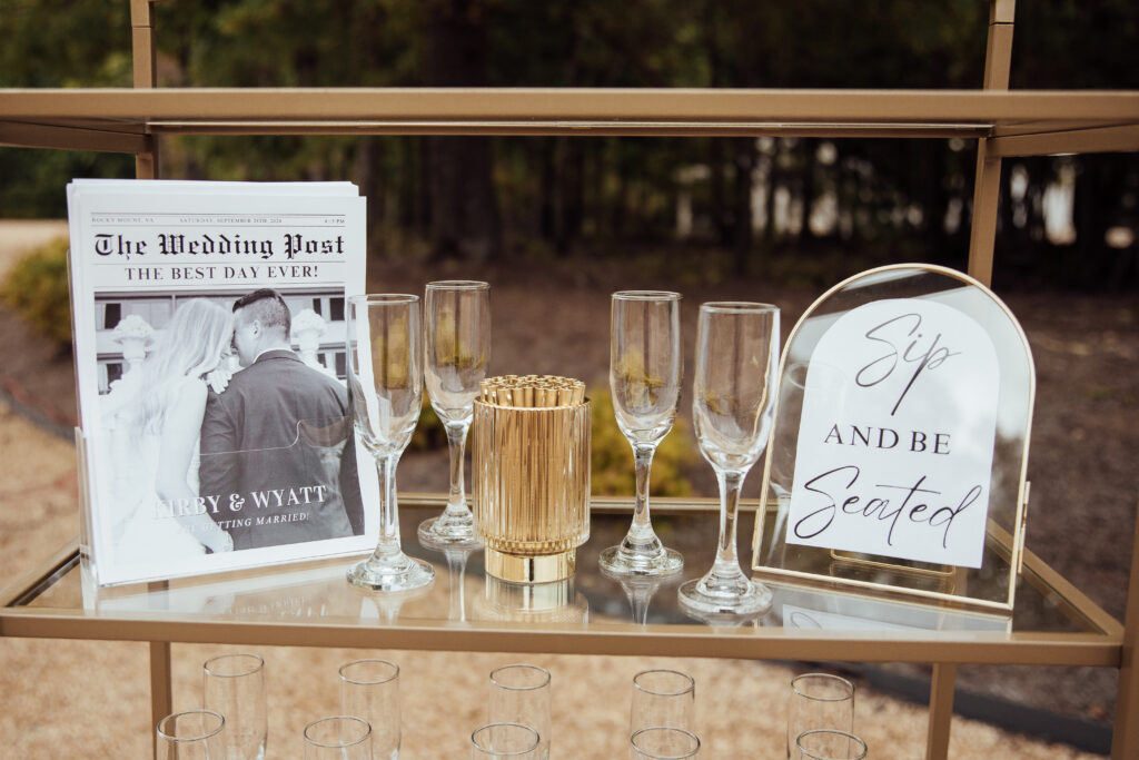 Wedding details on drink cart